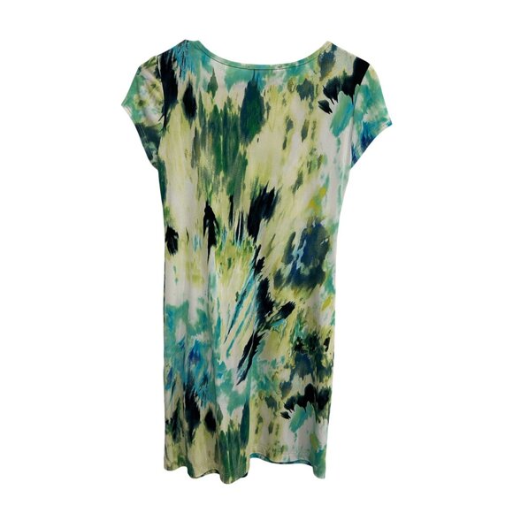 Ronni Nicole Green and Blue Abstract Print Cap Sleeve Twist Front Dress SZ 6 - Picture 2 of 9